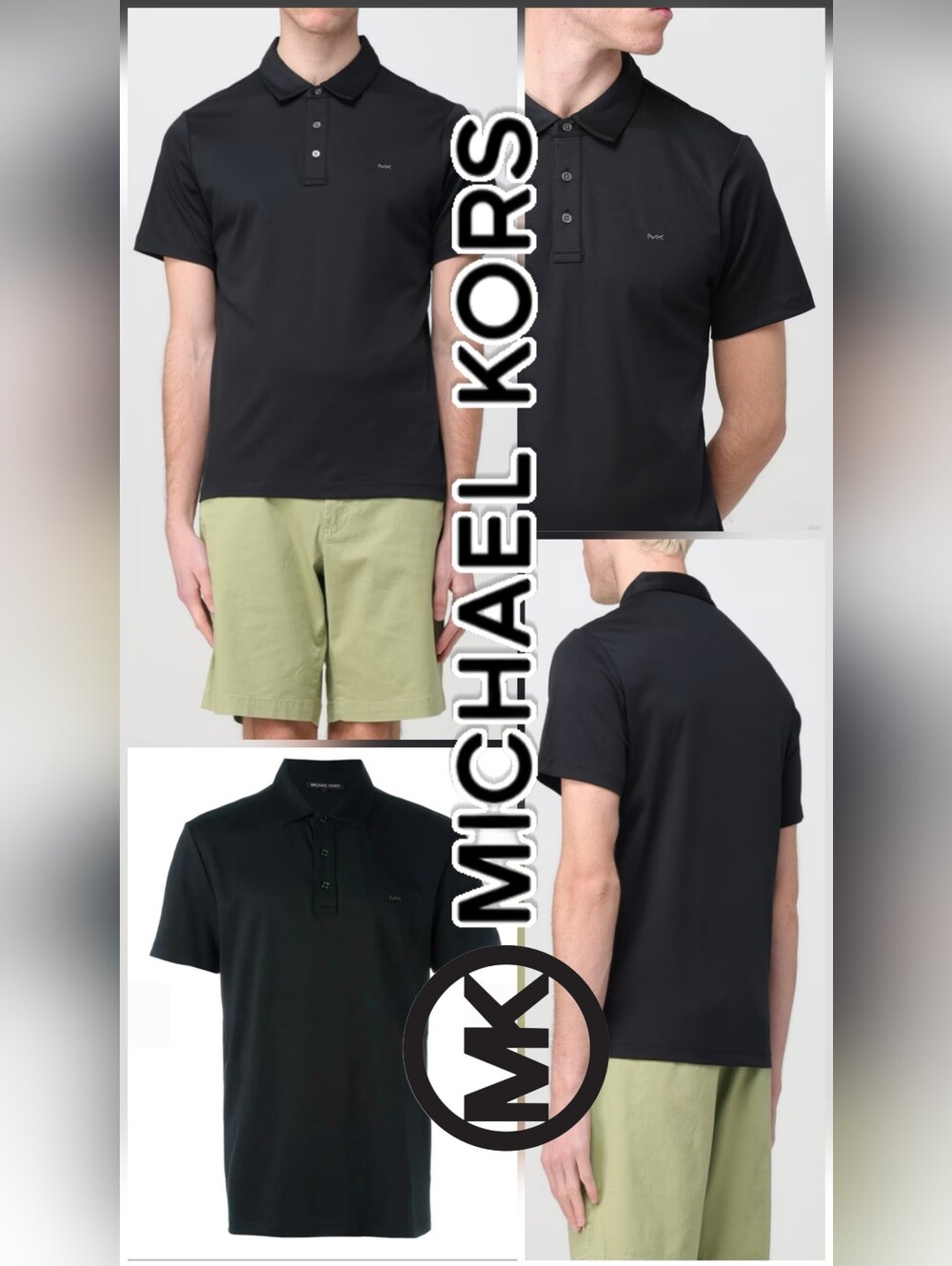 LN Michael Kors Black Men’s Short-Sleeve Embroidered Polo Shirt